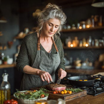 Літня пара готує здорову їжу